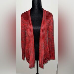 Jones New York Red & Black Cardigan Sweater Open Front